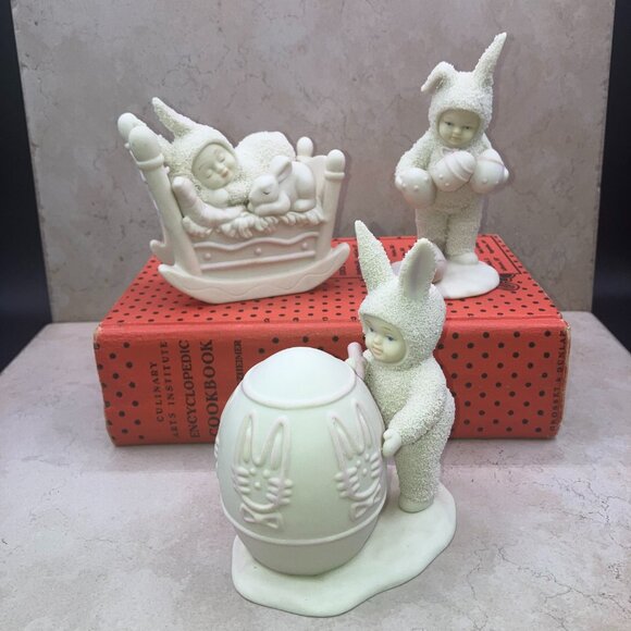 Dept 56 Snowbabies 3 Piece Easter Collection Rock-A-Bye/ I’ll Color / Oops - Picture 1 of 11